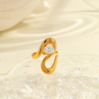 Bague KITI de luxe asymétrique en acier inoxydable doré avec pierre de zircon étincelante pour femme, bijou de soirée