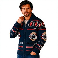 Cardigan en tricot géométrique rétro pour homme, collection automne-hiver 2026, fermeture éclair sur le devant, manches longues, pull chaud en maille