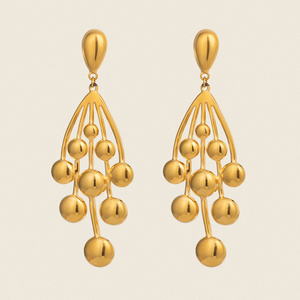 Boucles d'oreilles pendantes géométriques X&<span class=keywords><strong>L</strong></span> Hyperbole pour femmes, en acier inoxydable plaqué or 18 carats, bijoux étanches pour fêtes et vacances, vente en gros - Product Image 1