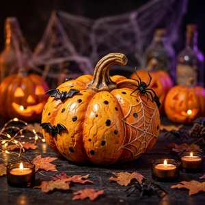 Scultura in Resina a Forma di Zucca con Iniziale 'M', Dipinta a Mano, Decorazione Autunnale Incantevole, Pezzo Unico per Tavolo, Decorazione Unica per Halloween e Ringraziamento - Product Image 5