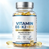 Private Label 250 200mcg K2 en MK7 10000iu Bot Hart Immuniteit Ondersteuning Voedingssupplement OEM Vitamine D3 K2 B12 Softgel Capsules