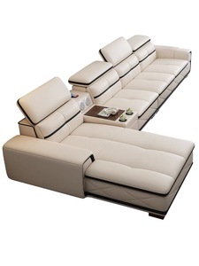 Set di Divani Moderni Minimalisti Completamente Arredati in Vera Pelle di Vacchetta Ecologica con Gambe in Legno e Imbottitura Singola per Soggiorno - Product Image 2