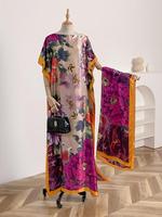 Ensemble robe longue imprimée pour femme, robe Moomoo assortie + bandeau foulard, tissu tissé décontracté, tenue légère toutes saisons