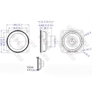 Haut-parleur multimédia à gamme complète carré 4545 de 45 mm, étanche IP67, double <span class=keywords><strong>aimant</strong></span>, 4 ohms, 8 W, avec basses améliorées à 155 Hz et trou de fixation - Product Image 3