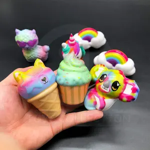 2023 New Arrivals Kids Collection Anti Stress Squeeze Squishy Pu Foam Cute Cartoon Animal Ice Cream Slow Rising Ball Toy