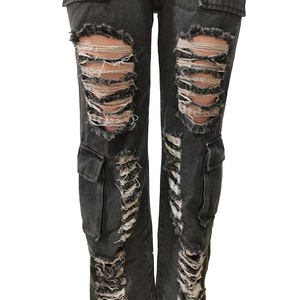 Y2K Style High Waist Dark <strong>Grey</strong> Hollow Out <strong>Cargo</strong> Jeans <strong>Trousers</strong> for <strong>Women</strong> 2023 Fashion Pockets Denim Pants - Product Image 2