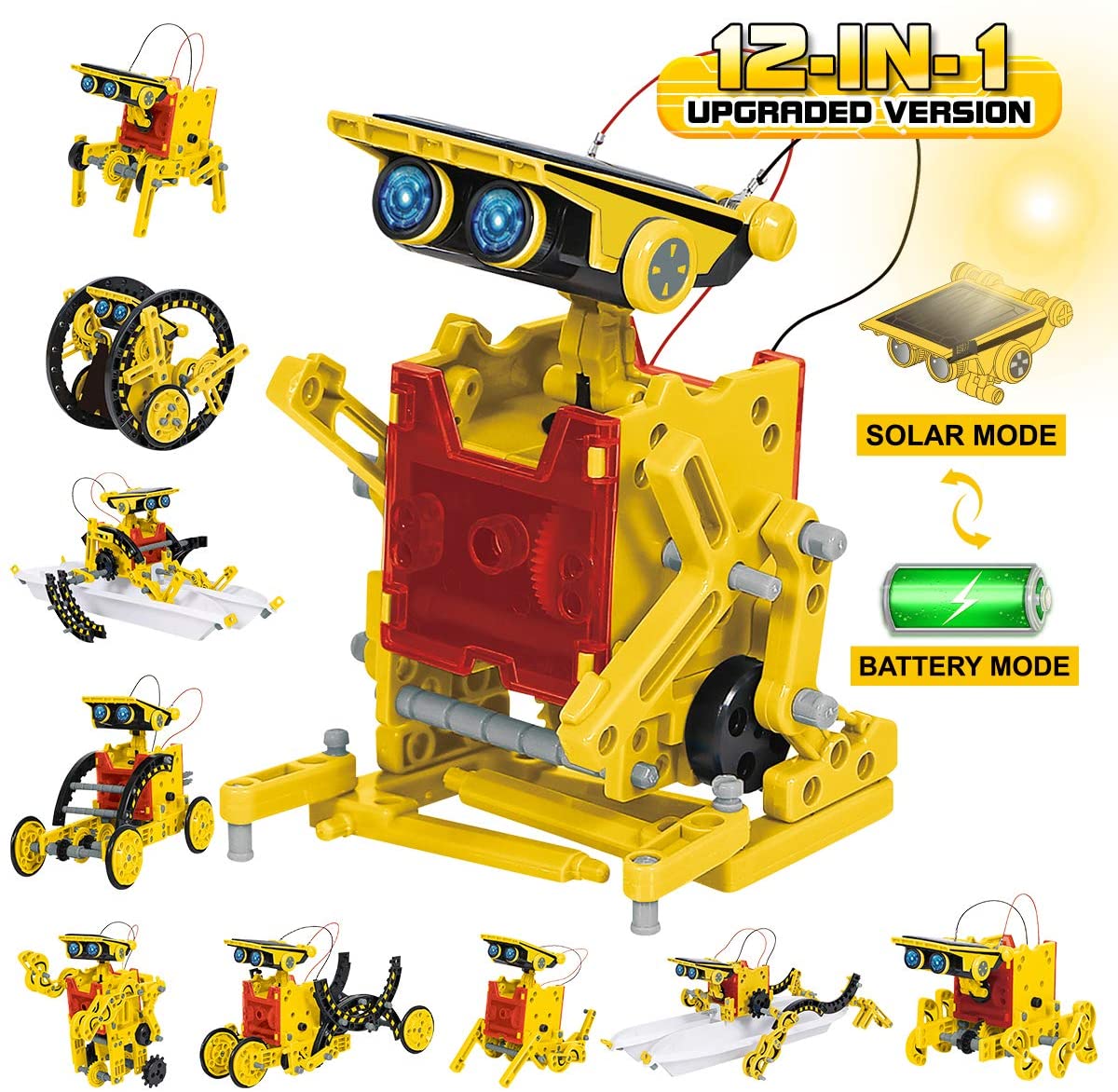 STEM 12-in-1 Education Solar Robot Toys DIY Building Science Experiment Kit for Kids 2 in 1 Sun Or Battery Powered