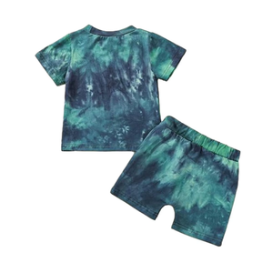 Ensemble deux pièces personnalisable pour filles, été, vert sauge et blanc, <span class=keywords><strong>tie</strong></span>-<span class=keywords><strong>dye</strong></span>, haut à manches courtes, short à taille élastique, respirant, décontracté, quotidien - Product Image 4