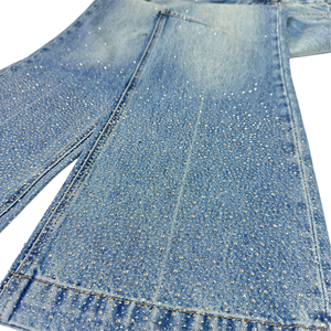 Vaqueros de mujer de cintura alta, corte de bota, estilo sexy urbano, vintage, lavados, 100% algodón, de tela gruesa, con pedrería de diseñador, pantalones de mezclilla. - Product Image 4