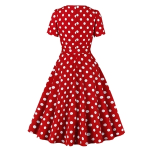 Robe décontractée A-List rétro à pois et imprimé floral en satin, col carré, bretelles spaghetti, taille naturelle, longueur genou, lavable - Product Image 2