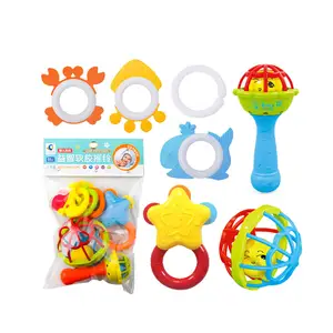 गर्म बेच 7 pcs teether घंटी सेट प्लास्टिक झुनझुने संवेदी बेबी शेखर खिलौना खड़खड़