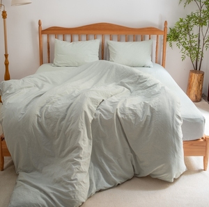 Housse de couette en coton lavé 32s de haute qualité, respirante et douce, en tissu vert à fines rayures, pour la maison, l'hôtel, OEM ODM - Product Image 1