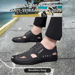 Nouvelles sandales décontractées montantes pour hommes 2025, respirantes, d'extérieur, en cuir ajouré, antidérapantes, plates, avec semelle intérieure en PU/EVA - Product Image 2