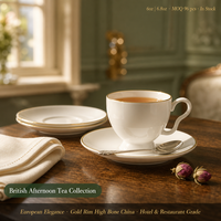 Ensemble tasse à café et soucoupe en porcelaine fine de style britannique européen avec bord doré, certifié FDA et CE, en stock, MOQ 96