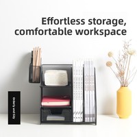 Organisateur de bureau en métal détachable avec plateau à documents, porte-fichiers multifonctionnel, tiroir et porte-stylos