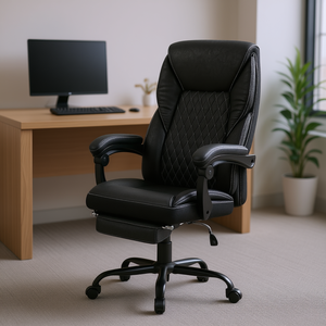 Chaise de bureau de direction à dossier haut inclinable pivotante en cuir PU noir avec accoudoirs réglables et base en métal Modèle D0100X3RAV8 - Product Image 2