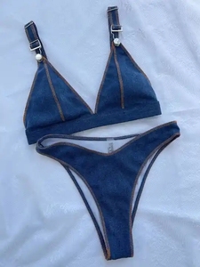 Traje de baño de tela especial Jeans <span class=keywords><strong>Bikini</strong></span> mujer Sexy Micro traje de baño brasileño Biquini corte de pierna alta <span class=keywords><strong>Bikini</strong></span> marca diseñador traje de baño
