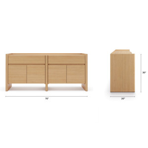 Buffet moderne Japandi en chêne <span class=keywords><strong>naturel</strong></span> avec <span class=keywords><strong>panneaux</strong></span> latéraux arrondis, armoire minimaliste à 4 portes, meuble de salle à manger, armoire de cuisine, table - Product Image 6