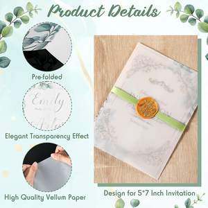 Fundas de Papel Vitela Pre-Dobladas con Estampado de Vegetación Personalizado para Tarjetas de Invitación de Boda y Quinceañera de 5x7 Pulgadas, Envoltorios Transparentes de Papel Vitela - Product Image 5