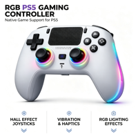 Manette de jeu sans fil RGB lumineuse rechargeable 1000 mAh pour PS5/PC/TV/Steam, faible latence, double moteur de vibration, boutons programmables