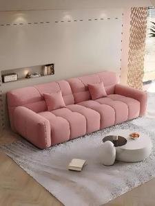 Canapé deux places minimaliste en bouclette avec dossier capitonné, accoudoirs incurvés, forme semi-circulaire, rembourrage en mousse, mobilier de salon - Product Image 2