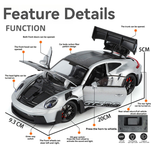 Modellini Auto in Scala 1:24 Porsche 911 GT3RS con Suono e Luci, Veicolo Fuoristrada Giocattolo a Retrocarica, Modello Decorativo in Metallo Pressofuso - Product Image 3