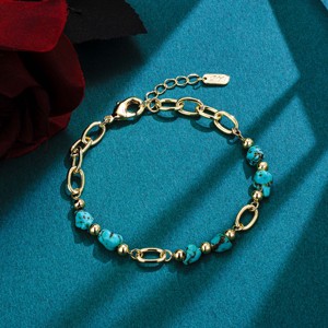 Gioielli Cm Di Grande Successo <span class=keywords><strong>Bracciale</strong></span> <span class=keywords><strong>Turchese</strong></span> Fatto a Mano con Perline Placcato <span class=keywords><strong>Oro</strong></span> 14K per Donna Vendita all'Ingrosso dalla Fabbrica Pulsera - Product Image 2