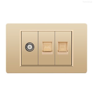 Prise murale RJ11 standard américaine en panneau PC doré, avec connecteur JC et interrupteur combiné - Product Image 5