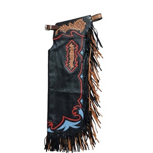 Nabtay Sports - Chaps de Rodeo Tejidos a Mano con Diseño Floral Repujado y Flecos Coloridos, Largos, de Cintura Media, Unisex - Product Image 1