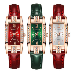 Reloj de cuarzo con diamantes para mujer, de forma cuadrada, elegante, con correa de cuero original. - Product Image 4