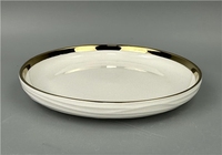 Service de table en porcelaine blanche écologique sans BPA de 32 pièces avec bord doré, compatible lave-vaisselle, pour la maison et la restauration