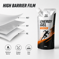 Pochette de gel sportif hydratant avec bec verseur et bouchon, personnalisable, haute barrière, pour emballage de gel énergétique à presser, idéale pour les marques de compléments alimentaires