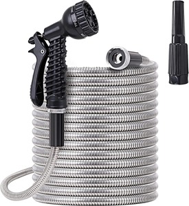 Tuyau d'arrosage flexible en acier inoxydable de 30 m – Anti-pli et robuste avec buse - Product Image 2