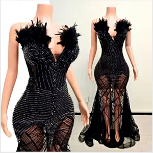 Abito lungo da donna elegante e aderente, con diamanti, per <span class=keywords><strong>ballo</strong></span> e serate <span class=keywords><strong>di</strong></span> gala, produzione personalizzata, anche per piccoli ordini - Product Image 5