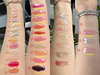 Huile à Lèvres Marque Blanche avec Pinceau Appliqueur Pompom, 45 Couleurs au Choix, Hydratante, Grand Pinceau, Gloss Repulpant, Maquillage en Gros