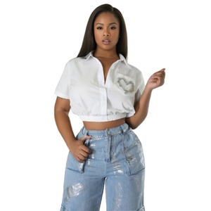 Chemisier décontracté uni à manches courtes et col rabattu avec taille ajustable pour femme – Vente en gros - Product Image 1