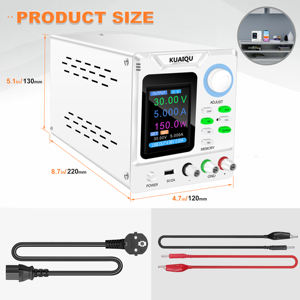 مزود طاقة مختبري KUAIQU SPPS-D305S بجهد 12 فولت و24 فولت و30 فولت وتيار 5 أمبير مع مخرج USB وشاشة عرض وحماية من التيار الزائد والجهد الزائد لاختبار البطاريات العالمية - Product Image 4
