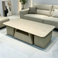 Mesa de Centro Moderna con 2 Otomanas de Cuero PU, Acabado en Madera PVC, Mesa de Centro con Almacenamiento para Muebles de Sala de Estar