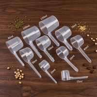 Cuillère doseuse en plastique PP transparente de qualité alimentaire avec échelle graduée, personnalisable avec logo, plusieurs tailles (50g, 100ml), pour thé, café, lait en poudre