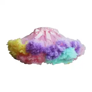 Jupe en mousseline de soie pour petites filles, vente en gros, jupon très pelucheux, Tutu coloré arc-en-ciel, bon marché, 2 pièces