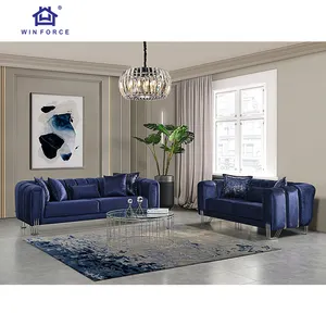 Winforce New Design Luxury Sofa Sets Living Room Furniture Elegant Linen Stainless Steel Decor 3 2 Wood Sofa Home Furniture