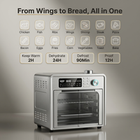 Horno Freidora de Aire Eléctrico con Pantalla Táctil de 28L, 1700W, Acero Inoxidable, 20 Programas Preestablecidos, Doble Ventilador, 6 Niveles de Calentamiento, Doble Puerta, Uso Doméstico, Estilo Holandés