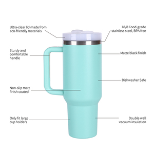 Large Capacity Tritan BPA Lid Stainless Steel Wholesale Bulk 40oz Tumbler With Straw Handle - Product Image 4