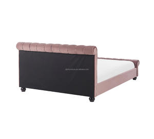 Factory Wholesale Double Queen King Size Velvet Fabric Upholstered Soft Platform Chesterfield <strong>Sleigh</strong> <strong>Bed</strong> With Fabric Buttons - Product Image 4