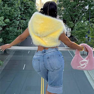 2025 Outono Inverno Faux Fur das Mulheres com capuz Colete Moda Zip até Tops de Colheita Sem Mangas - Product Image 2