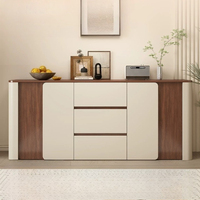 Buffet en bois multi-compartiments grande capacité, avec tiroir à rainure dissimulée et armoire de rangement à une seule porte, finition grain de noyer