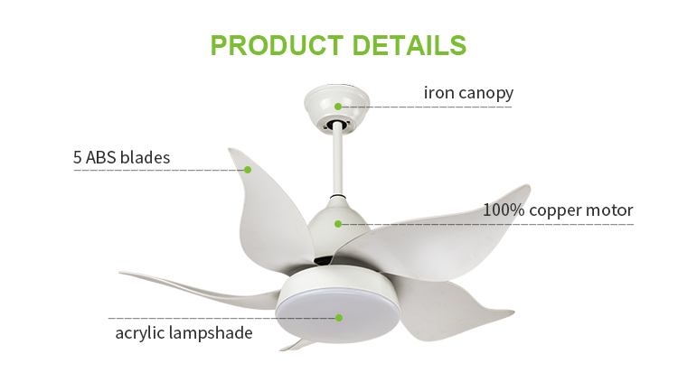 Breezelux hot selling 42" power AC DC abs leaves decorative ceiling fan efficiency fancy ceiling fan