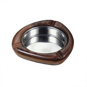 Cendrier classique sans fumée en acier inoxydable et bois, design moderne, forme ronde, pour table, usage domestique - Product Image 1