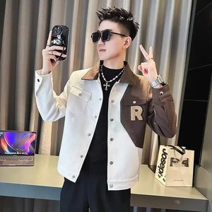Giacche autunnali da <span class=keywords><strong>uomo</strong></span> di moda britannica da strada <span class=keywords><strong>abbigliamento</strong></span> monopetto alla moda e alla moda con abbinamento colore del servizio OEM - Product Image 2