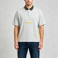 Chemises à manches courtes gris brodées à boutons, style streetwear oversize, respirantes, col montant pour hommes